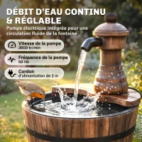 Outsunny Fontaine de Jardin tonneau Pompe à Eau Submersible Incluse Ø 27 x 37H cm Bois de pin Marron(m-5)