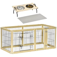 PawHut Parc enclos modulable et Gamelles chiens surélevées 6 panneaux porte verrouillable 2 bols amovibles chacun 1,1L et tapis(m-1)