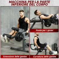 SPORTNOW Macchina per Leg Extension e Leg Curl con Schienale e Cuscinetti Regolabili, 100x90x105 cm, Grigio e Nero(m-4)