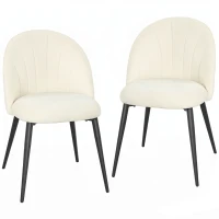 HOMCOM Set di 2 Sedie Sala da Pranzo con Schienale a Conchiglia e Gambe in Metallo, in Velluto, Crema(m-1)