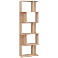 HOMCOM Librería de 5 Niveles Estantería para Libros en Forma de S para Salón Dormitorio Estudio Oficina 24x60x184,5 cm Natural(m-1)