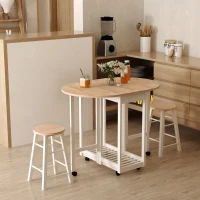 HOMCOM Set 3 Pezzi Tavolo Pieghevole da Cucina e 2 Sgabelli Salvaspazio - Bianco e Legno(m-2)