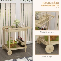 Outsunny Carrello da Giardino a 2 Ripiani e 4 Spazi Portabottiglie, in Legno di Abete, 78x58.5x75 cm(m-5)