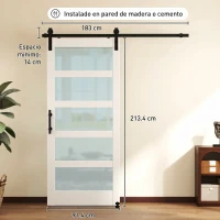 HOMCOM Puerta Corredera Interior 91x213 cm con Kit de Montaje, MDF y Vidrio Esmerilado, Riel y Herrajes, Blanco(m-3)