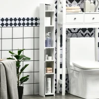 kleankin Modern Bathroom Storage Cabinet, Freestanding Tall Bathroom Cabinet with Open Shelves and 3 Cupboards with Door, for Bedroom Hallway, Grey(m-7)