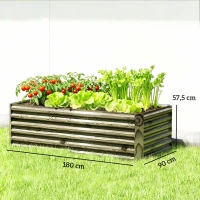 Outsunny Jardinera Exterior Grande Rectangular de Acero Galvanizado para Terraza con Base Abierta 180x90x57,5 cm Natural(m-3)