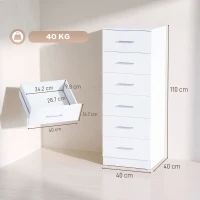 HOMCOM Comodă cu 6 sertare comodă înaltă pentru dormitor cu sistem anti-răsturnare 40x40x110 cm Alb(m-3)