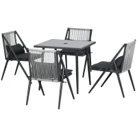 Outsunny Set da Giardino con 4 Sedie con Cuscini e Tavolo da Pranzo Quadrato in Vetro, Grigio Scuro(m-11)