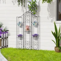 Outsunny Portapiante Verticale Pieghevole con 5 Vasi da Esterno in Metallo, 82x12.5x150cm, Nero(m-2)