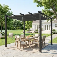 Outsunny Pergola Gazebo 3x3 m con 8 Fori di Drenaggio, in Alluminio, Metallo e Poliestere, Grigio Scuro(m-10)