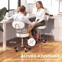 HOMCOM Taburete con Ruedas Giratorio Altura Regulable de Cuero Sintético con Respaldo para Spa Oficina Tatuajes Blanco(m-4)
