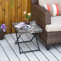 Outsunny Table basse pliable de jardin style cosy chic dim. 40L x 40l x 40H cm métal époxy résine tressée imitation rotin gris(m-10)
