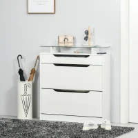 HOMCOM Zapatero Estrecho de 2 Puertas Mueble Zapatero para 16 Pares de Zapatos con Cajón Estante Abierto y Encimera de Vidrio para Pasillo Entrada 89x23x96 cm Blanco(m-11)