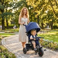HOMCOM 6 in 1 Kids Trike with Parent Handle, Canopy, 5-point Seat Belt, Storage, Footrest, Brake, for 1-5 Years, Dark Blue(m-10)