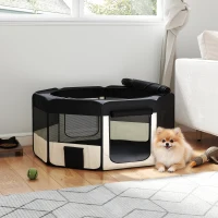 PawHut Parque Plegable para Perros y Gatos Corralito Portátil para Animales Pequeños Impermeable de Tela Oxford Ø90x41 cm Negro(m-10)