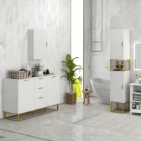 kleankin Ensemble de meubles de rangement - lot de buffet, armoire murale et meuble colonne - étagère réglable, pieds en acier(m-2)