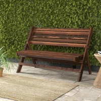 Outsunny Panchina da Giardino 2 Posti Pieghevole a Doghe in Legno di Pino, 122x63x83 cm, Carbonizzato(m-10)