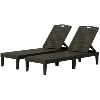 Outsunny Pack de 2 Tumbonas de Jardín Exterior Tumbonas Reclinables de PP Respaldo Ajustable Resistentes a la Intemperie Negro(m-11)