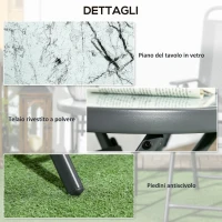 Outsunny Tavolino da Caffè per Giardino Pieghevole con Piano in Vetro Effetto Marmo, Ø45x50cm, Grigio(m-7)