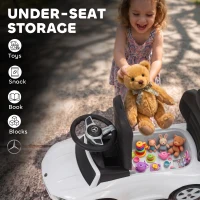 AIYAPLAY 3 in 1 Licensed Benz Ride on Push Car with Handle, Canopy, Guardrails, Horn, Music, Storage for 12-36 Months, White(m-7)