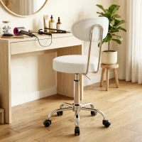 HOMCOM Taburete con Ruedas Giratorio Altura Regulable de Cuero Sintético con Respaldo para Spa Oficina Tatuajes Blanco(m-9)