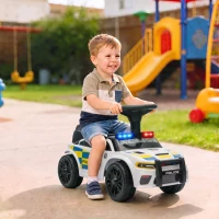 AIYAPLAY Rutschauto Kinder Polizei Rutschfahrzeug mit Musik Licht Anti-Kipp-Schutz & Stauraum unter dem Sitz 18-36 Monate Weiß(m-9)