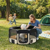 PawHut Parque Plegable para Perros y Gatos Corralito Portátil para Animales Pequeños Impermeable de Tela Oxford Ø90x41 cm Negro(m-2)