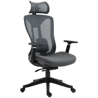 Vinsetto Silla de Escritorio de Malla con Reposacabezas Ajustable Soporte Lumbar y Reposabrazos 3D 70x66x128 cm Gris(m-11)