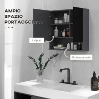 kleankin Armadietto con Specchiera Bagno a 2 Ante e Mensole Regolabili in Legno, 55x17x55cm, Nero(m-3)