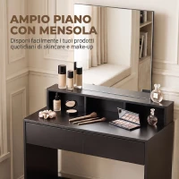 HOMCOM Tavolo da Trucco con Specchio, 3 Ripiani, 2 Cassetti e Sgabello, in Legno, 75x38x135 cm, Nero(m-5)