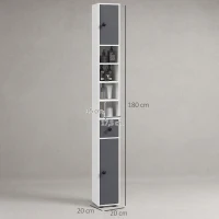 kleankin Coluna Casa de Banho Moderna com 1 Gaveta 5 Prateleiras Ajustáveis e 2 Armários 20x20x180 cm Cinza(m-3)