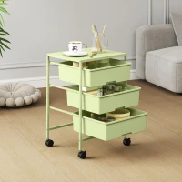 HOMCOM Carrito de Almacenamiento de 4 Niveles Carrito de Cocina con Ruedas 3 Cestas y Tablero 40,8x33,5x60,5 cm Verde(m-8)