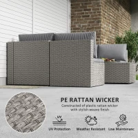 Outsunny 7 Pieces Rattan Garden Furniture Set, 6 Seater Garden Corner Sofa with Cushions and Glass Top Table, Sectional Outdoor Furniture Conservatory Set for Patio, Grey(m-5)