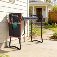 Outsunny Taburete de Jardín Plegable con Almohadilla de EVA Asiento de Jardín con Bolsa para Herramientas en Cintura Carga 150kg(m-10)