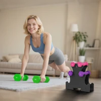 SPORTNOW Set de Mancuernas Hexagonal 2 x1kg 2 x2kg 2 x3kg con Soporte de Almacenamiento  para Entrenamiento en Casa Multicolor(m-10)