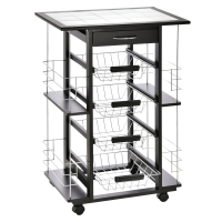 HOMCOM Carrello da Cucina con Cassetto, 4 Cesti di Frutta Estraibili e Piano in Ceramica, Carrello Cucina Salvaspazio con 4 Ripiani Laterali in Legno di Pino e Metallo, 57x37x83 cm, Nero