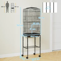 PawHut Bird Cage Budgie Cages for Finch Canary Parakeet with Stand Wheels Slide-out Tray Accessories Storage Shelf, Black 46.5 x 36 x 157 cm(m-3)