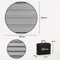 Outsunny Tapis rond pour l'extérieur Ø180 cm Tapis réversible avec bordure et sac de transport imperméable pour terrasse balcon(m-3)