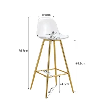 Lot de 2 tabourets de bar, design moderne et polyvalent idéal pour café, 38x33x96.5 cm, Transparent(m-3)