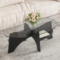 Table basse ovale moderne en verre de sécurité, plateau résistant aux chocs et facile à nettoyer, 104,9x60,0x35,6 cm, Transparent(m-5)