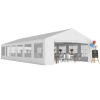 Outsunny Tendone da Giardino con Pareti Removibili, in Acciaio e PP, 12x6x3.2 m, Bianco(m-1)