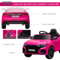 HOMCOM Voiture électrique enfants sous licence Audi RS Q8, véhicule électrique avec télécommande, USB, Bluetooth, rose(m-7)