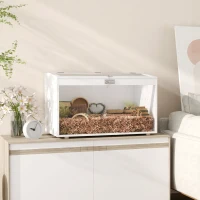 PawHut Jaula para Hámster Casa para Animales Pequeños con Tapa Abatible y Ventana de Acrílico Transparente 80x50x50 cm Blanco(m-10)