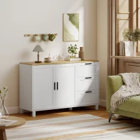 HOMCOM Modern Dressoir met Soft-Close Deuren, Koffiebarkast met 3 Lades en Verstelbare Plank, Wit(m-8)