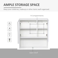 kleankin Bathroom Mirror Cabinet Wall-Mounted Storage w/ Double Door Adjustable Shelf - White(m-5)