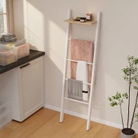 HOMCOM Toallero Escalera con Estante Superior y 4 Barras Toallero de Baño para Apoyar en Pared 43x20x151 cm Blanco y Roble(m-10)