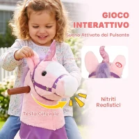 AIYAPLAY Cavallo per Bambini 2+ Anni con 4 Rotelle e Nitriti, Testa Girevole, Design a Pedali, Capacità 60 kg, Rosa(m-5)