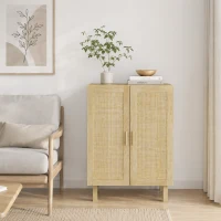HOMCOM Aparador de Salón de Estilo Bohemio con Puertas de Rejilla y Estantes Ajustables 73x41x102 cm Natural(m-9)