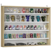 HOMCOM 5-Tier Wall Display Shelf Unit Cabinet w/ 4 Adjustable Shelves Glass Doors Home Office Ornaments 60x80cm Natural(m-11)