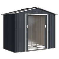 Căsuță din Metal 2,77 m² Outsunny 213 x 130 x 185 cm cu Fundație, Uși Glisante Gri Închis(m-1)